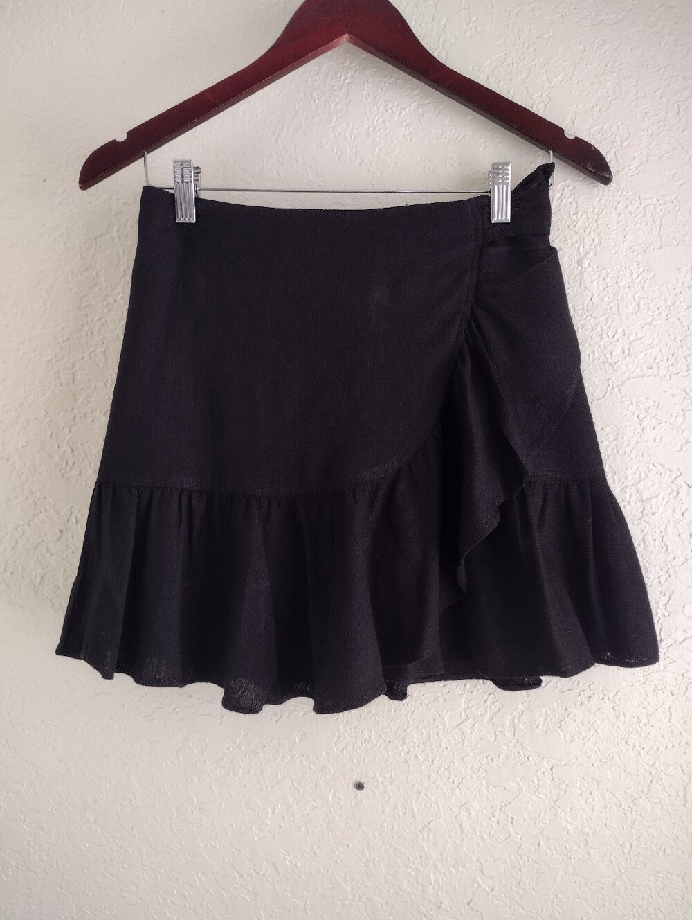 Princess Polly Black Ruffle Wrap Mini Skirt Asymmetrical Flowy Western Boho - Picture 3 of 7